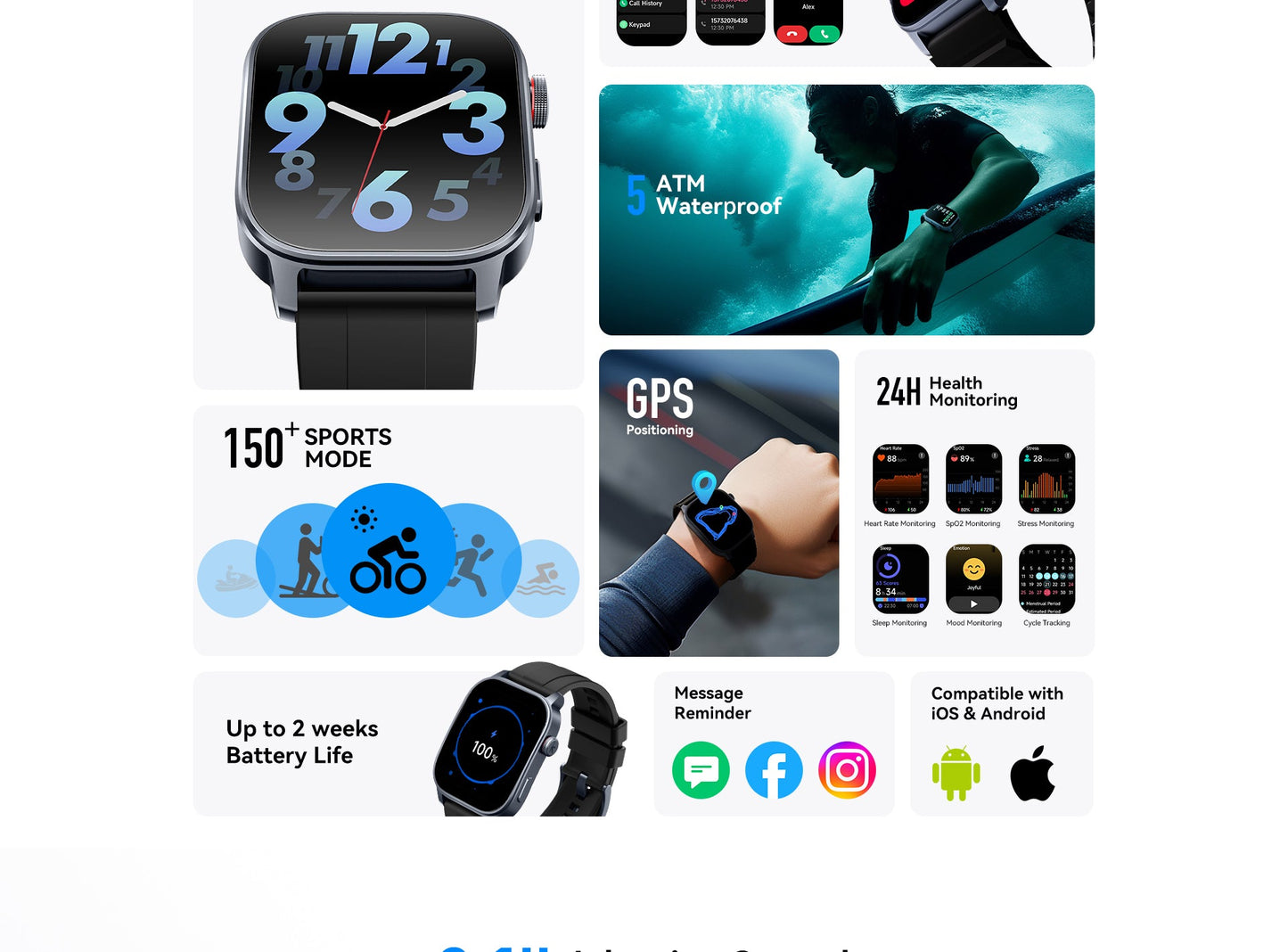 Smartwatch Kieslect KS3 Negro - Pantalla AMOLED 2.1", Gestión de Salud y Batería de 400mAh