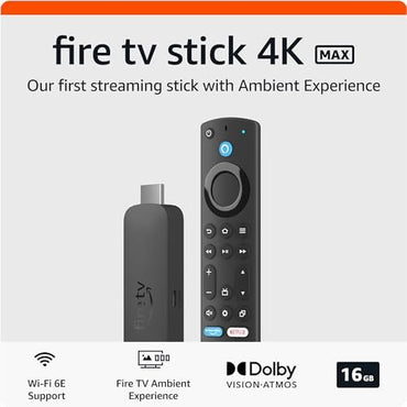 Streaming Amazon Fire TV Stick 4K Max con Alexa, Wi-Fi 6E, CPU 2.0GHz, 16GB, UHD 2160p y Ambient Experience