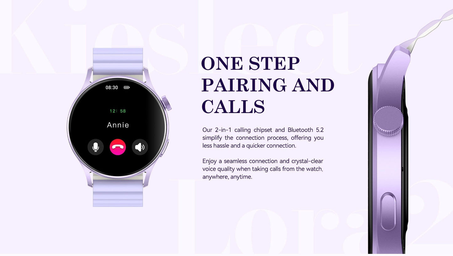 Smartwatch Kieslect Lora Purple - Pantalla AMOLED 1.32", Gestión de Salud, Bluetooth y Resistencia IP68