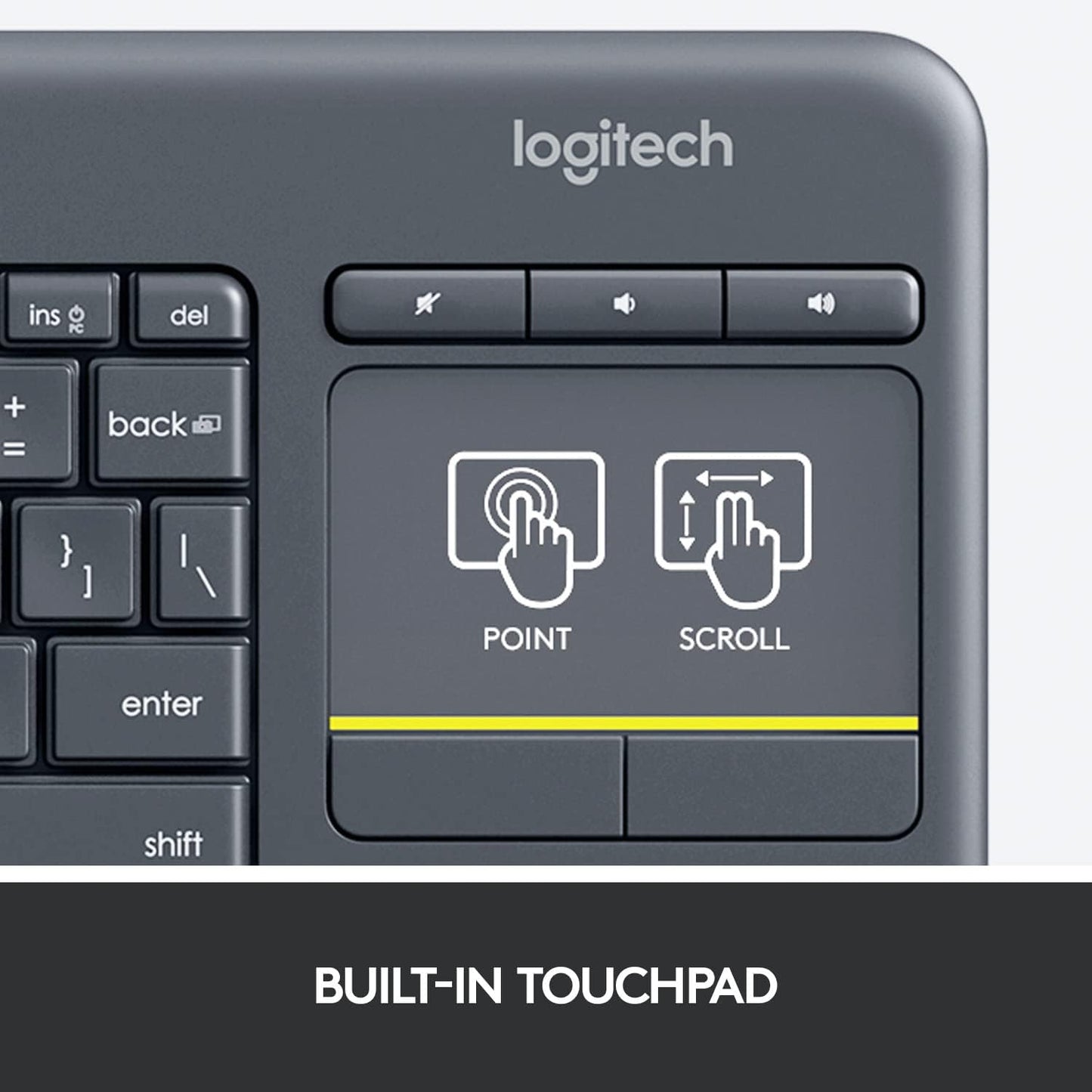 Logitech Wireless Touch Keyboard K400 Plus - Teclado Inalámbrico con Panel Táctil 920-004426