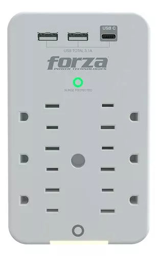 Forza Fwt-631Usbc - Protector Contra Sobretensiones (Montaje En Pared) - Ca 125 V