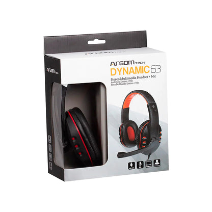 Audiculares ARGOM ARG-HS-0063 DYNAMIC STEREO con Microfono NEGRO-ROJO USB 2.0