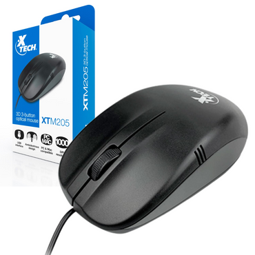 Ratón con Cable Xtech XTM-205, Conexión USB, Sensor Óptico Preciso