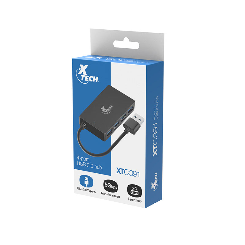 Hub USB Xtech XTC-391 de 4 Puertos, USB 2.0, Negro