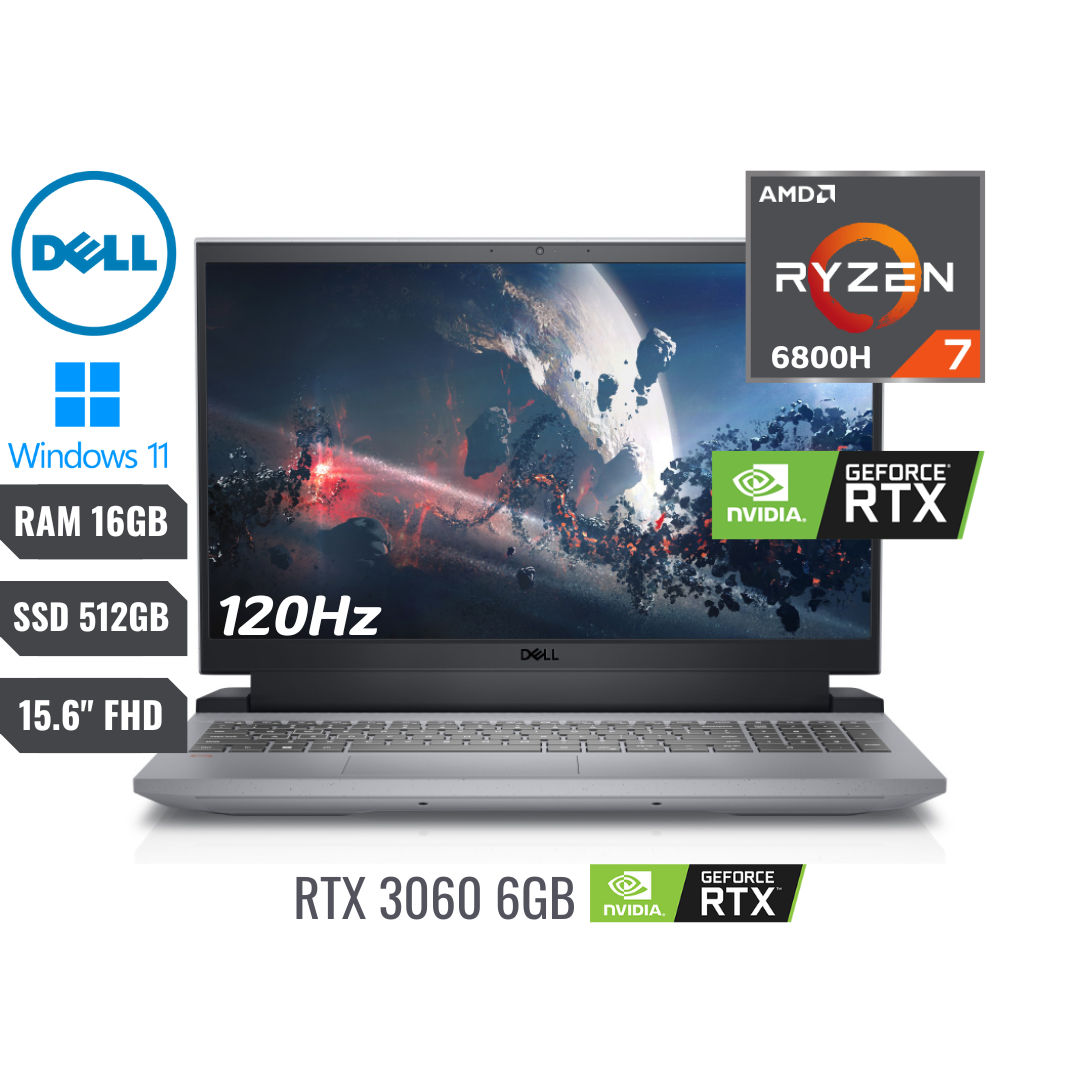 Dell G15 5525 - AMD Ryzen 7 6800H, GeForce RTX 3060, 16GB RAM, 512GB SSD, 15.6" Full HD 120Hz, Wi-Fi 6, Gris