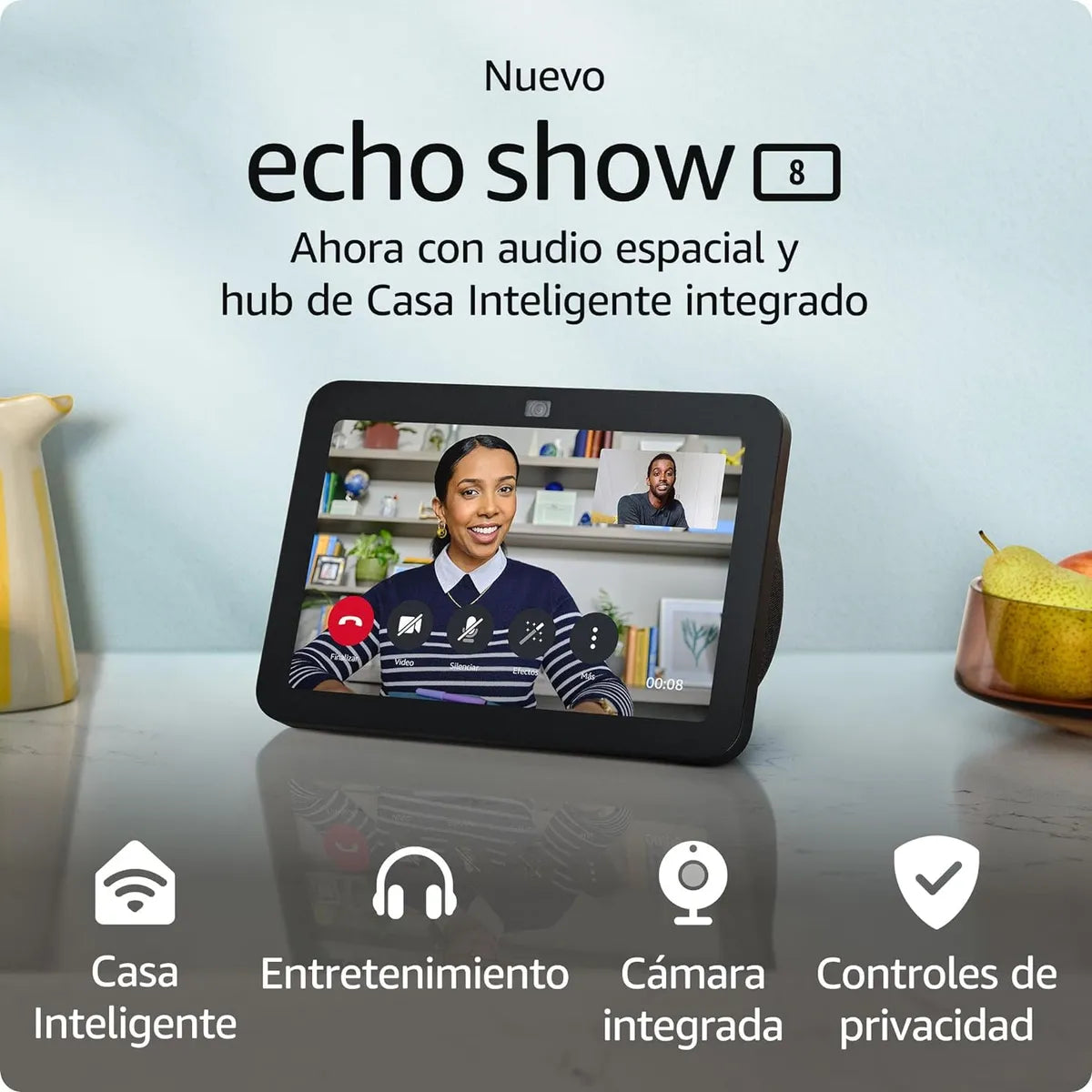 Pantalla Inteligente Amazon Echo Show 8 (3ra Gen) con Pantalla Táctil de 8", Alexa, Wi-Fi, Bluetooth, Zigbee, Fire OS