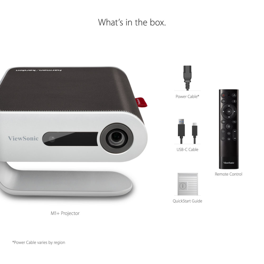 Proyector Portátil ViewSonic M1+ DLP con Iluminación LED y Altavoces Harman Kardon, Gris