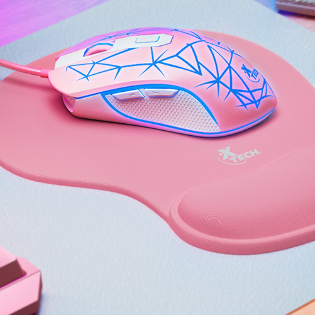 Mouse Pad Gaming Xtech XTA-530 con Almohadilla para Muñeca, Rosa